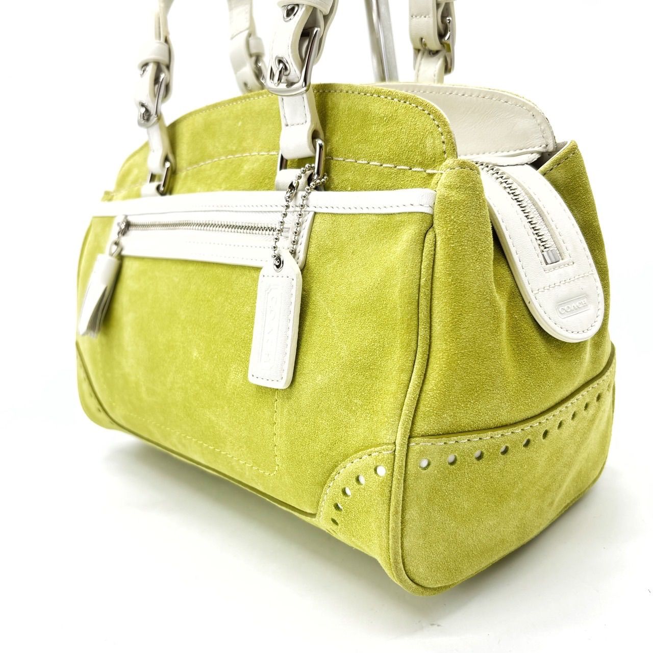 [rare item] coach y2k totebag handbag sude leatherhandle yellow ladies unisex coach handbag suede yellow