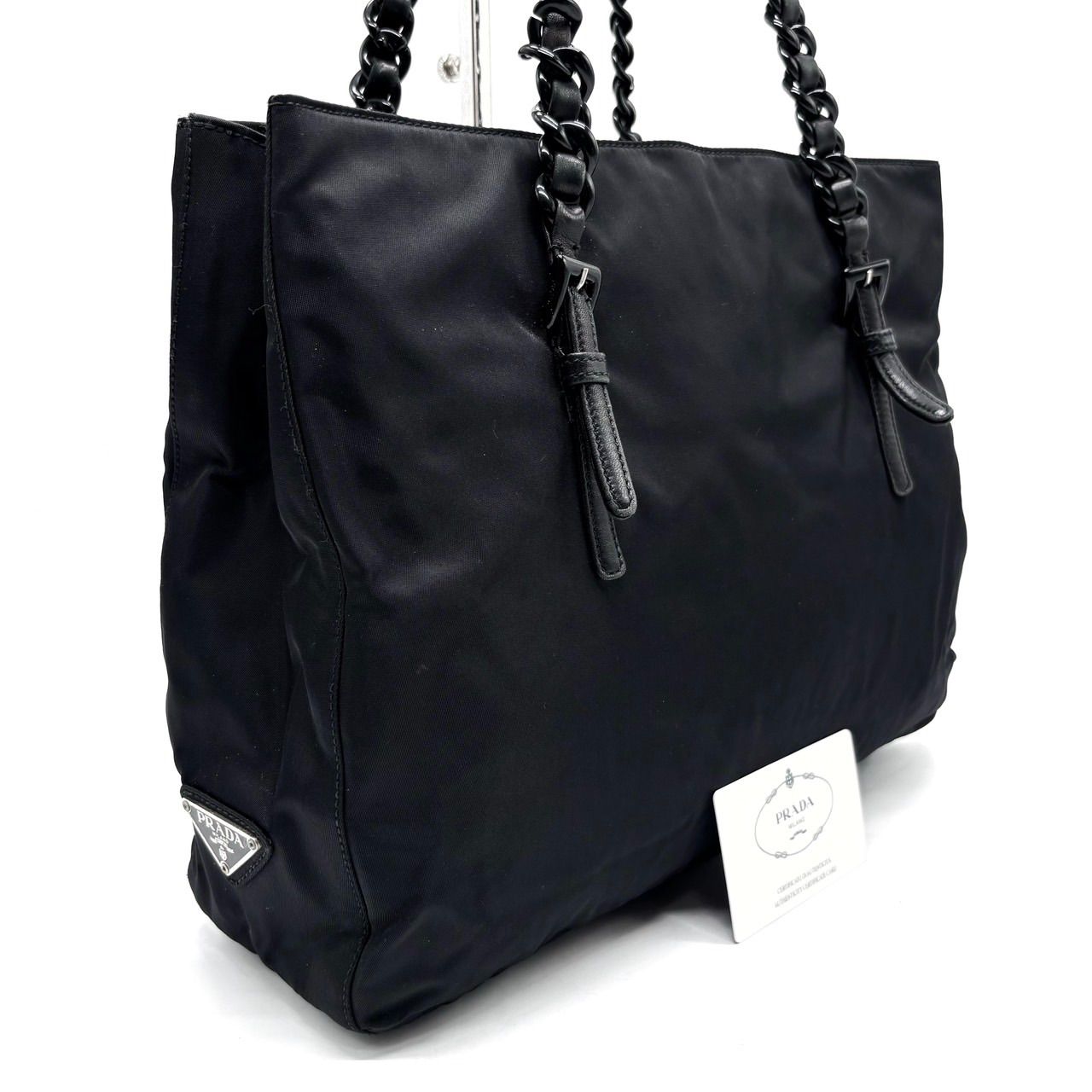 良品】PRADA プラダ 三角プレート ナイロン チェーン ショルダーバッグ 