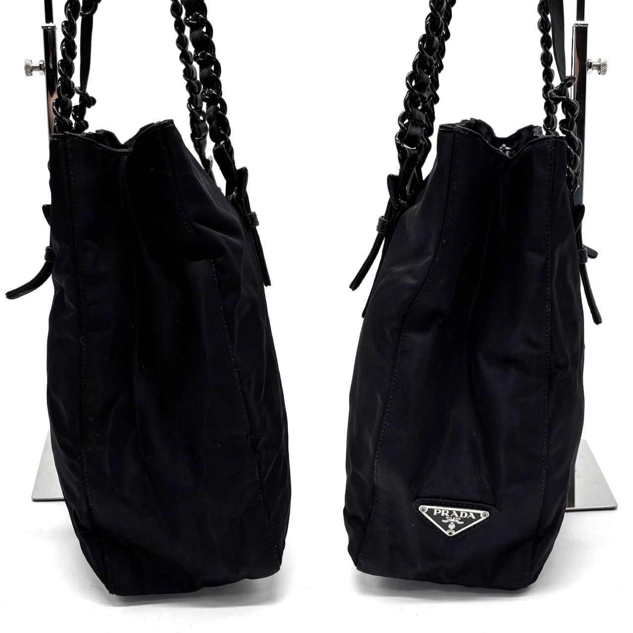 良品】PRADA プラダ 三角プレート ナイロン チェーン ショルダーバッグ 