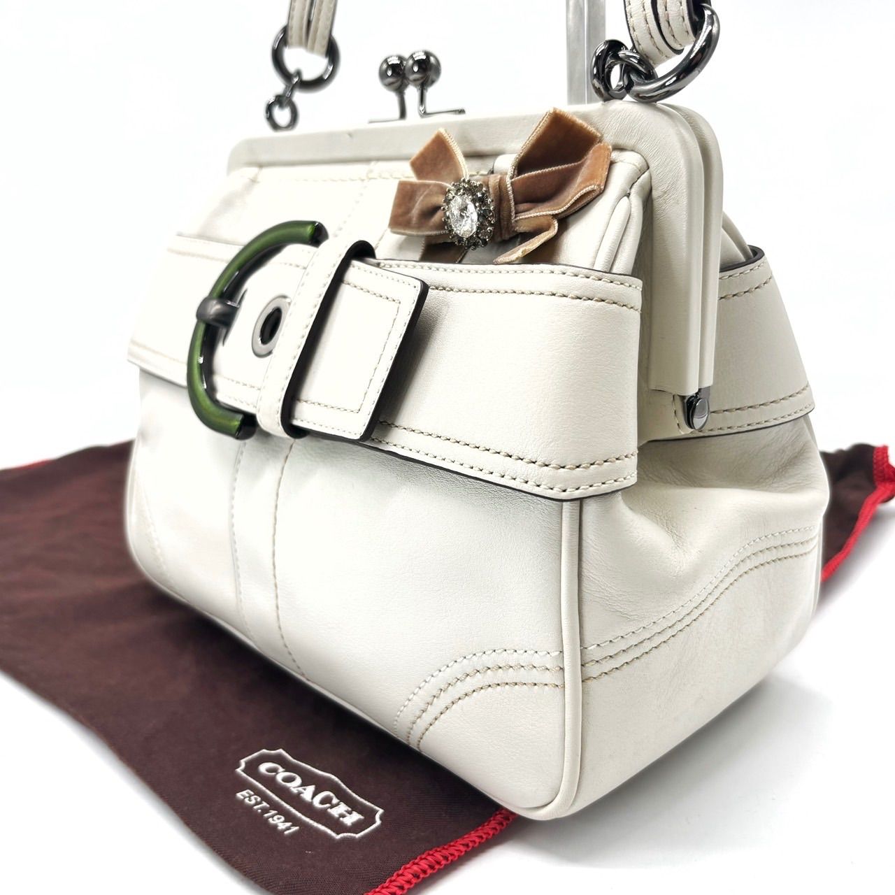 未使用級✨ COACH がま口 ソーホー ラインストーン ハンドバッグ y2k 希少品】 coach y2k SOHO GAMAGUCHI handbag leather belt unisex
