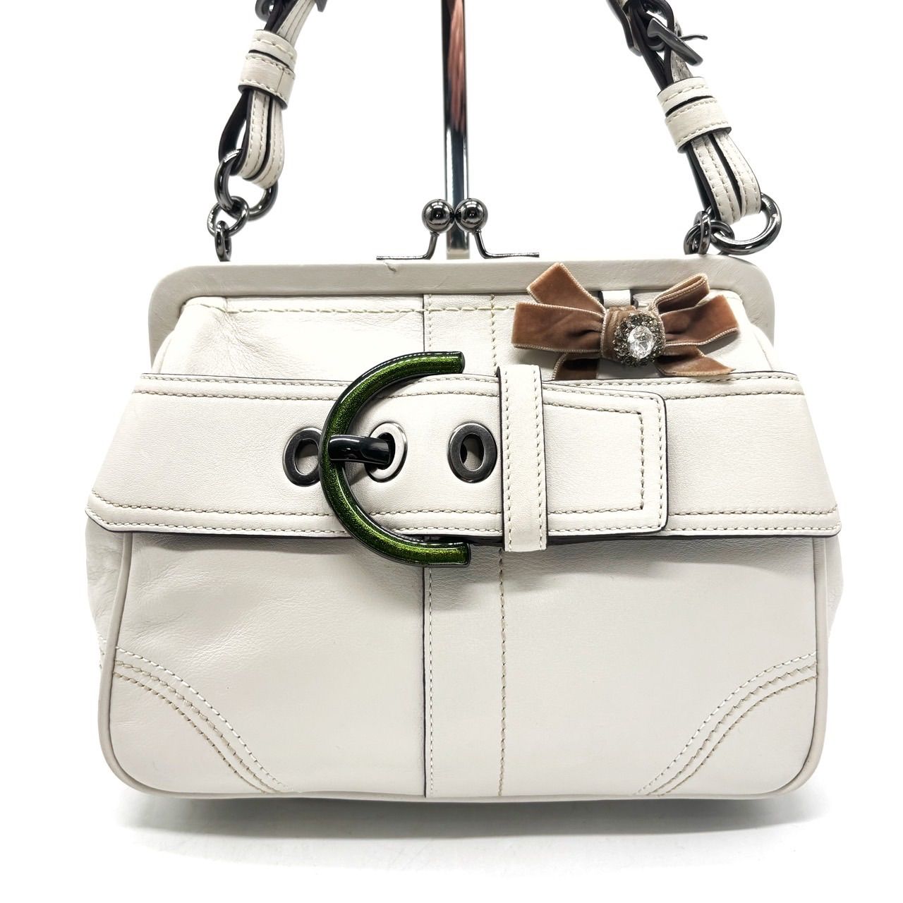 未使用級✨ COACH がま口 ソーホー ラインストーン ハンドバッグ y2k 希少品】 coach y2k SOHO GAMAGUCHI handbag leather belt unisex