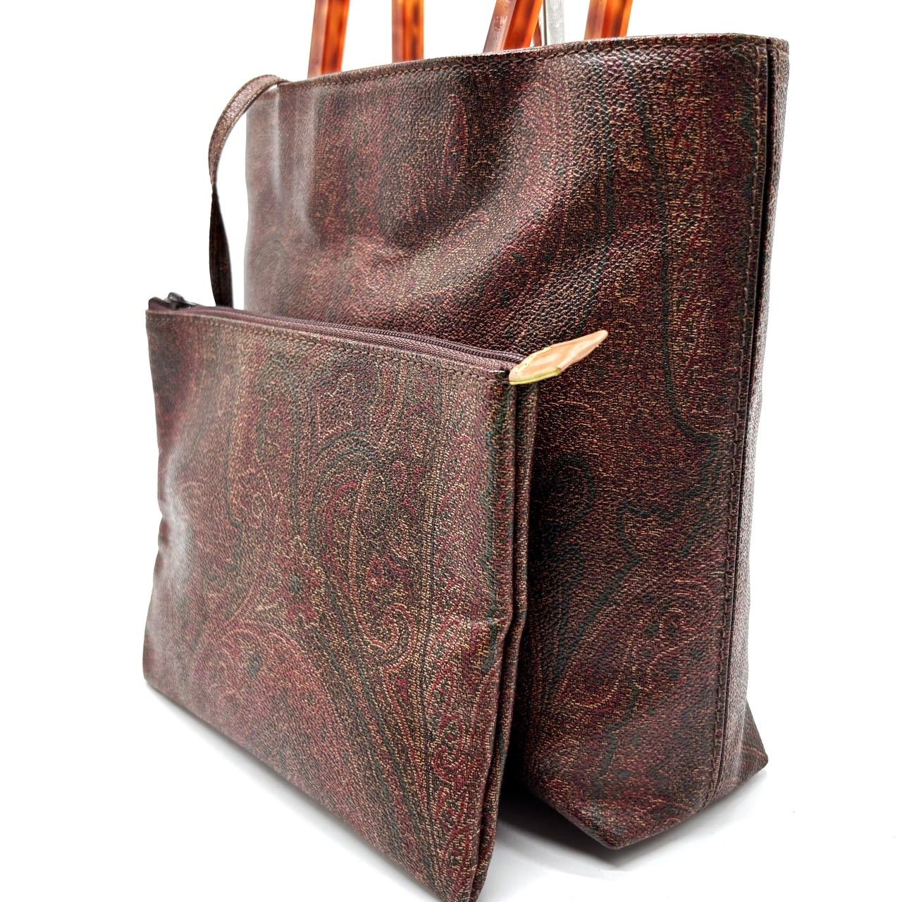 良品】ETRO エトロ ペイズリー柄 PVC ハンドバッグ 鼈甲 レディース 