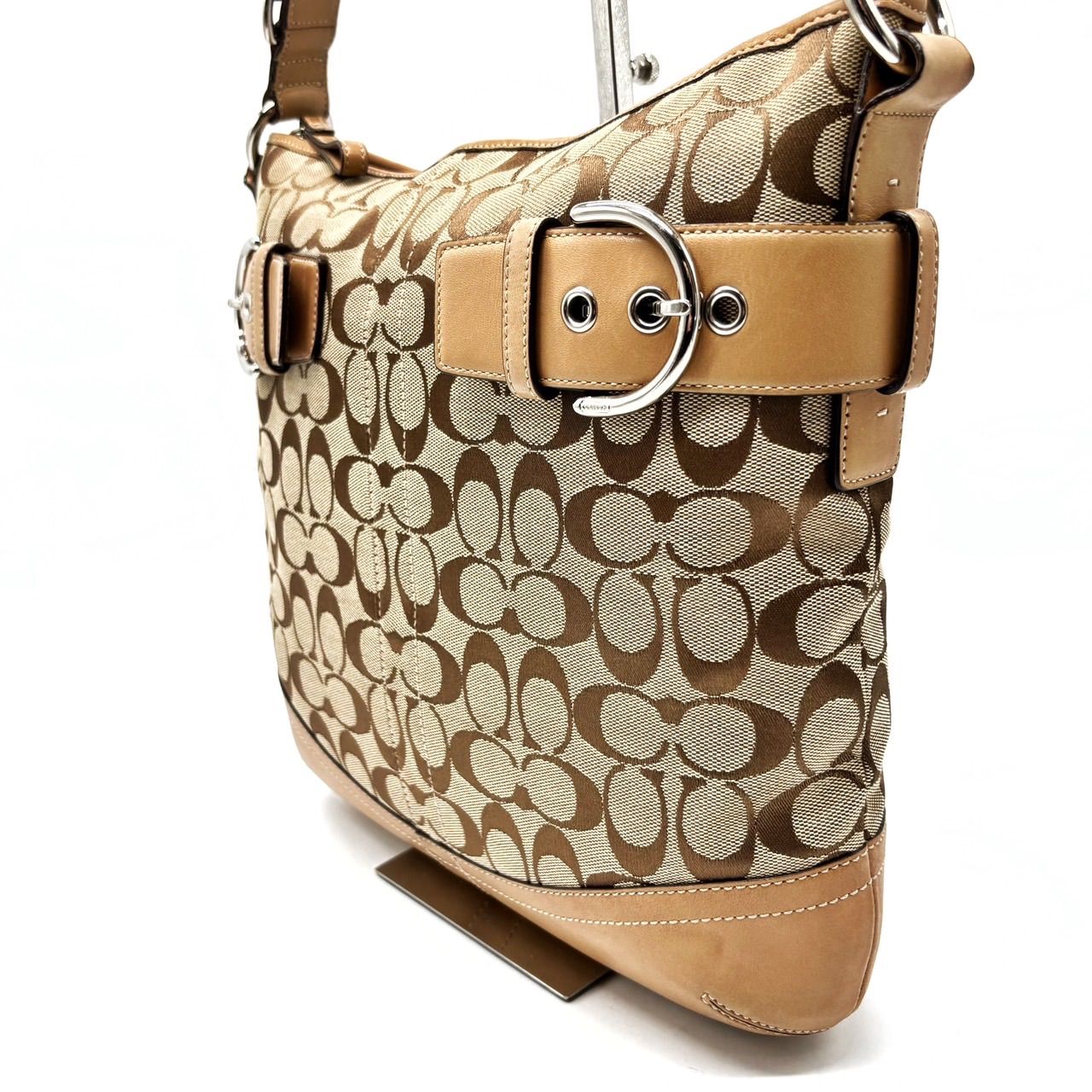 良品】 coach signature canvas belt shoulder bag pochette brown 