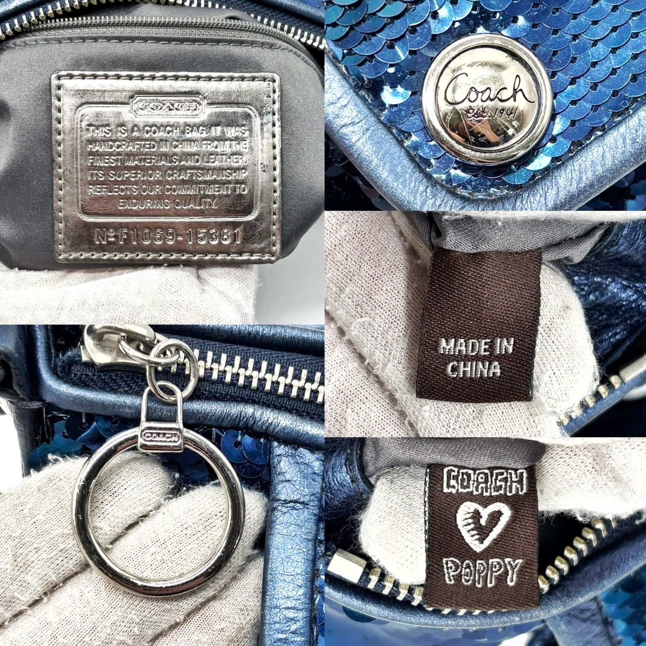 良品】coach y2k poppy supanko-ru 2way shoulder bag turnlock blue 