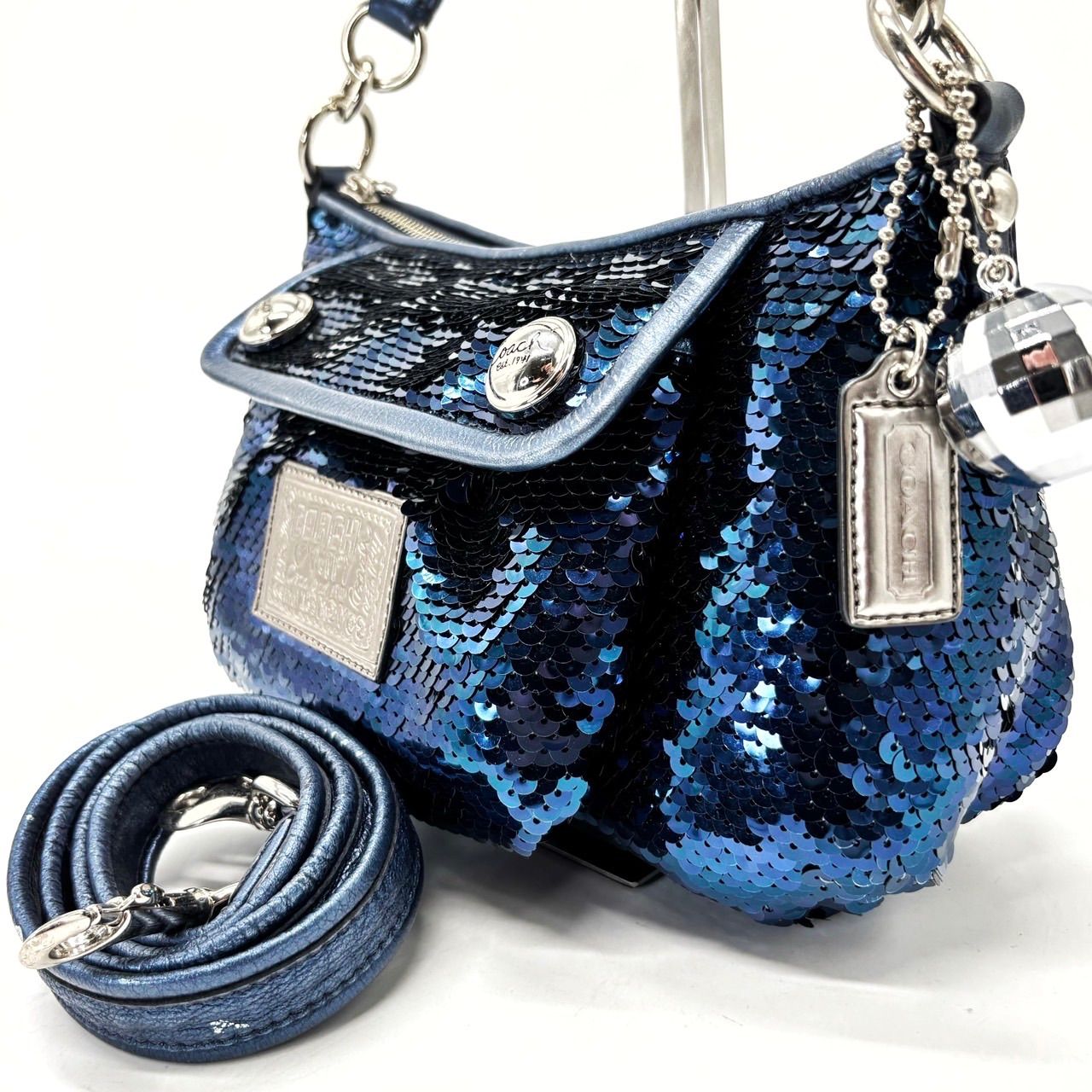 良品】coach y2k poppy supanko-ru 2way shoulder bag turnlock blue