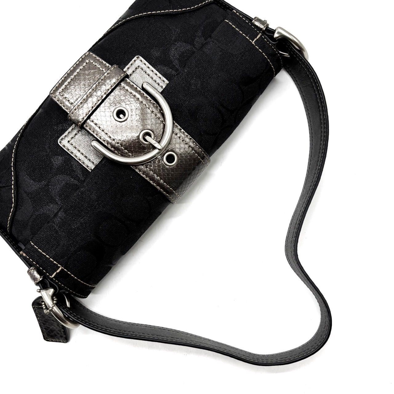 良品】 coach SOHO signature canvas handbag pythonbelt black コーチ 