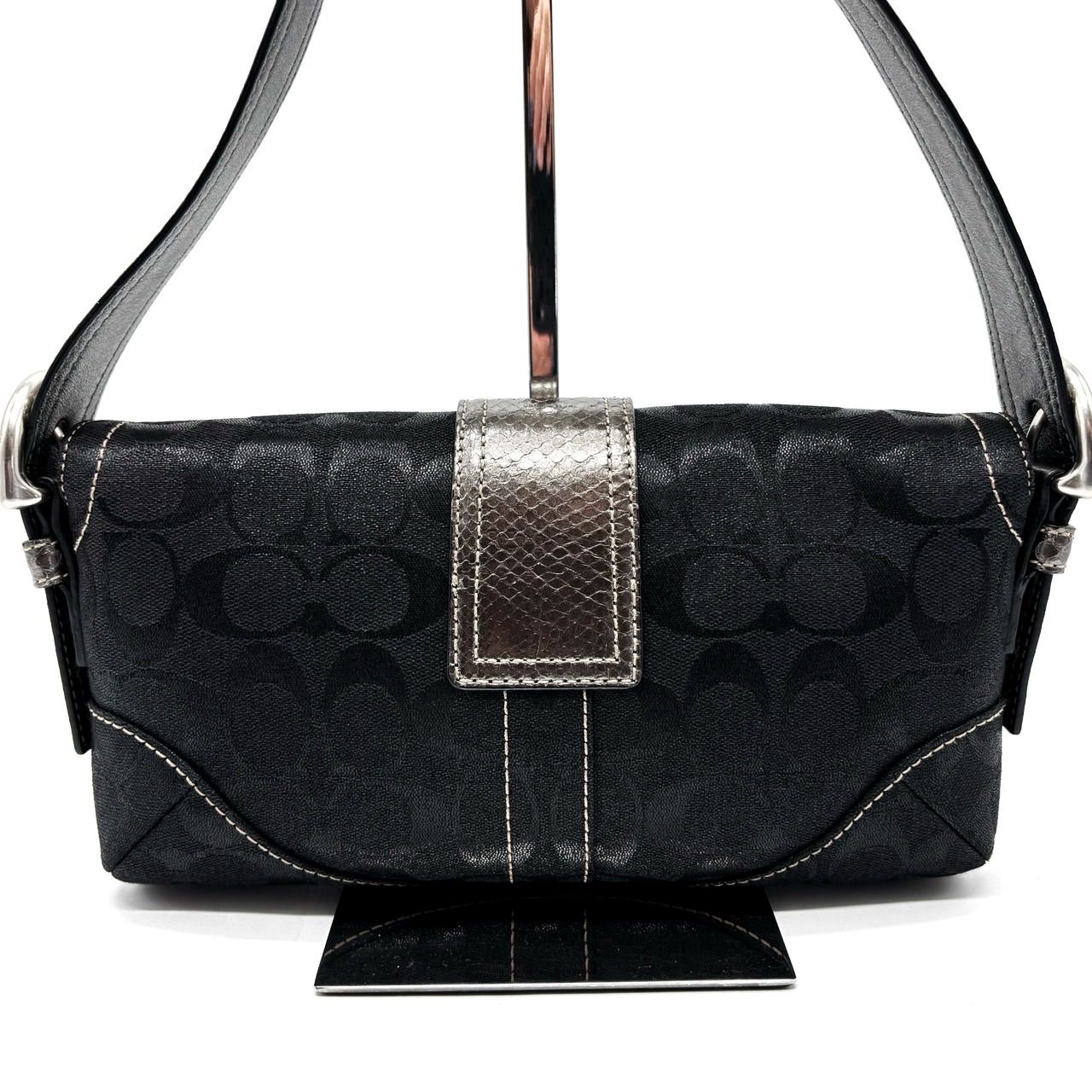 良品】 coach SOHO signature canvas handbag pythonbelt black コーチ 