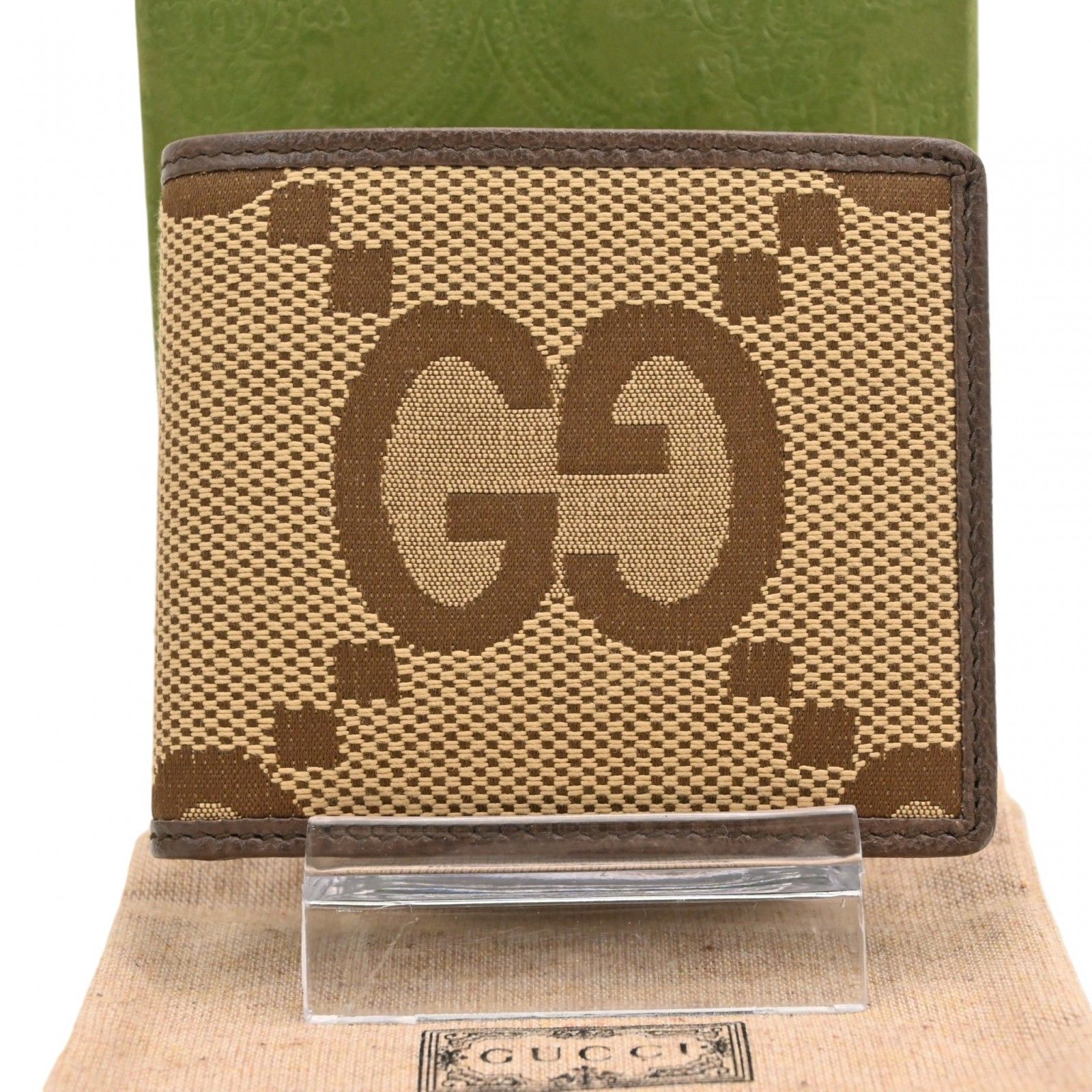 グッチ ジャンボGG ロゴ 二つ折り財布 ベージュ×ブラウン Sランク 