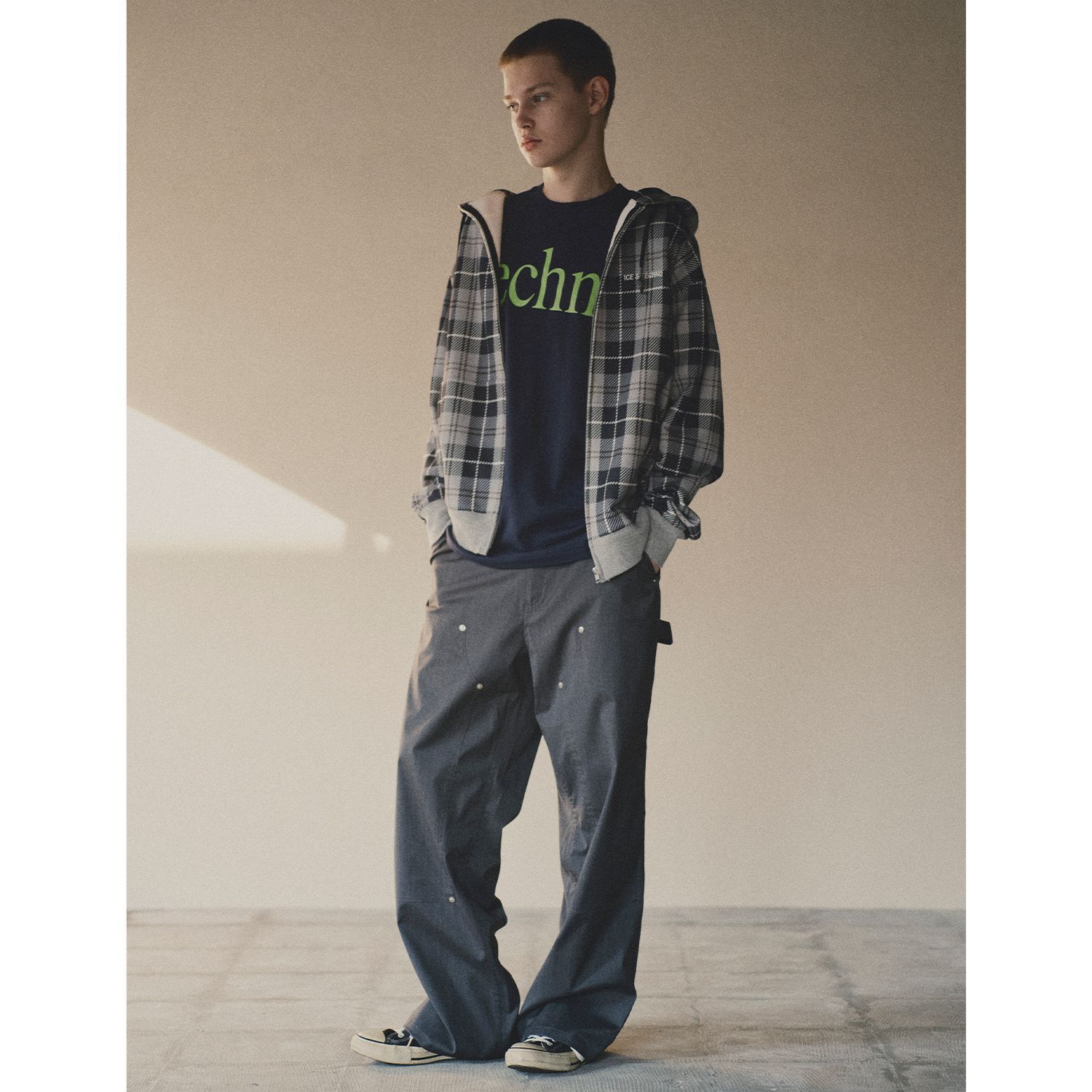ICE & TECHNO | TARTAN ZIP HOOD (GRAY) ジップアップフーディ 