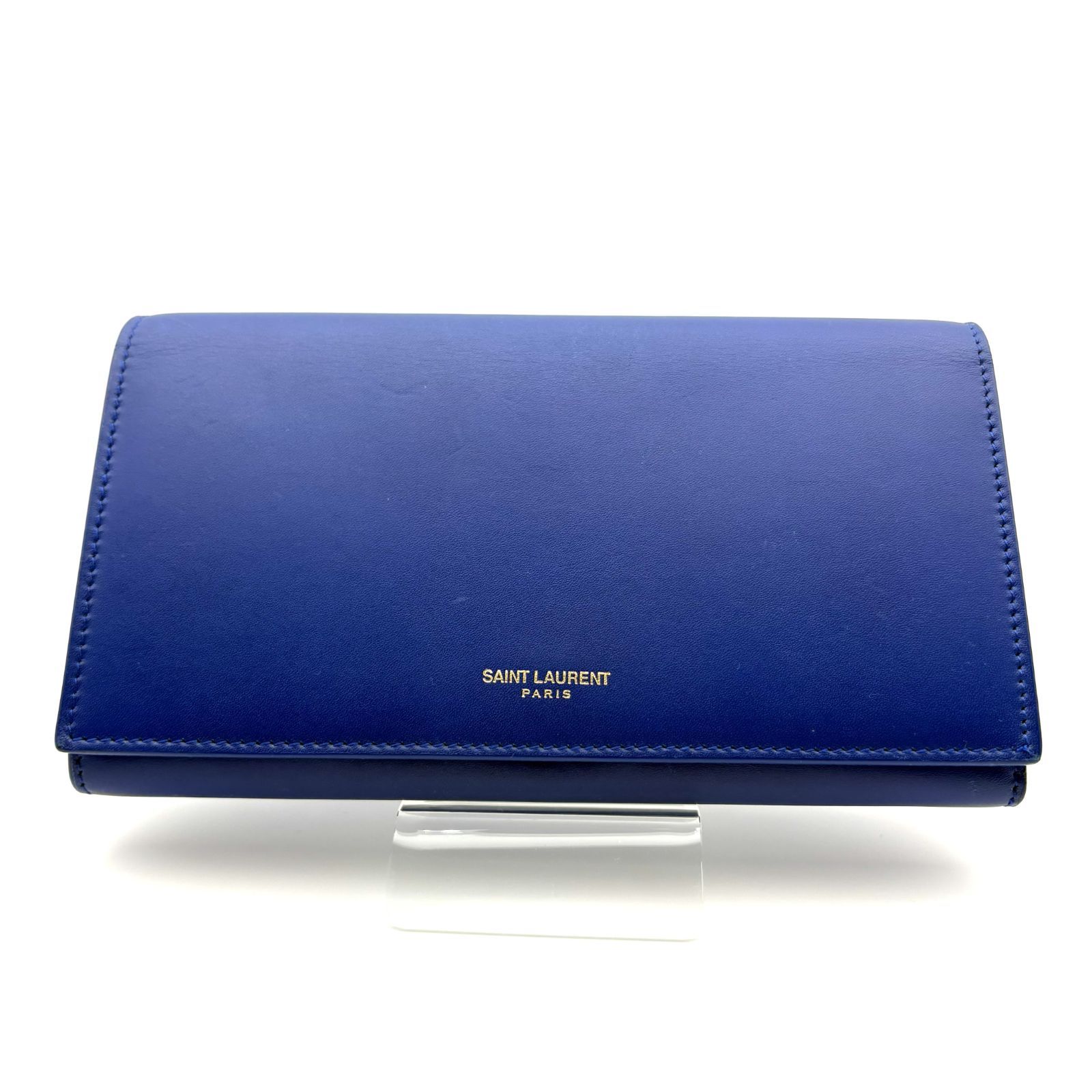 SAINT LAURENT ブルー レザー 長財布 美品 】SAINT LAURENT PARIS サンローラン パリ フラップ長財布 レザー