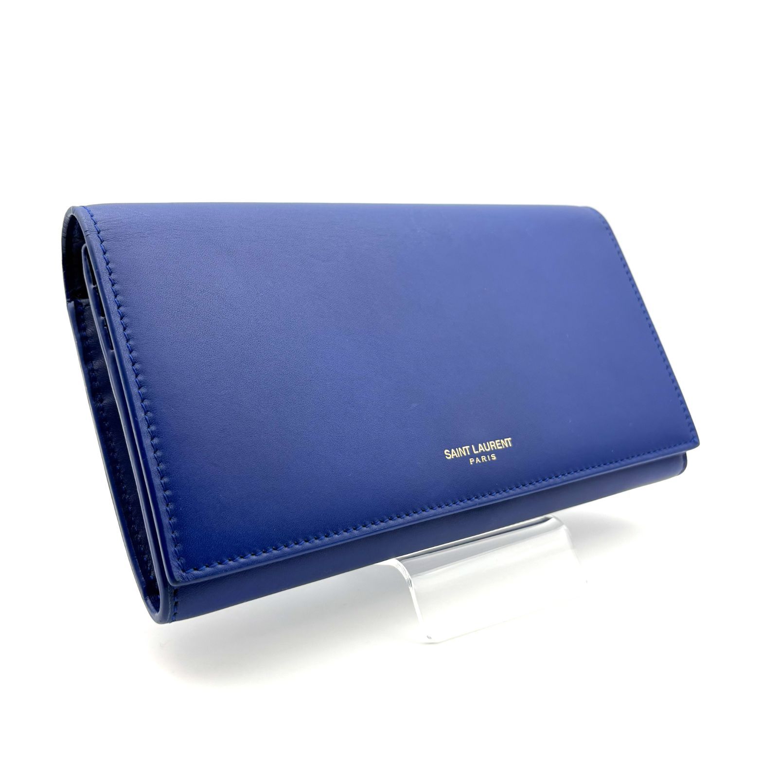 SAINT LAURENT PARIS 長財布　 レザー　ブルー 美品 】SAINT LAURENT PARIS サンローラン パリ フラップ長財布 レザー