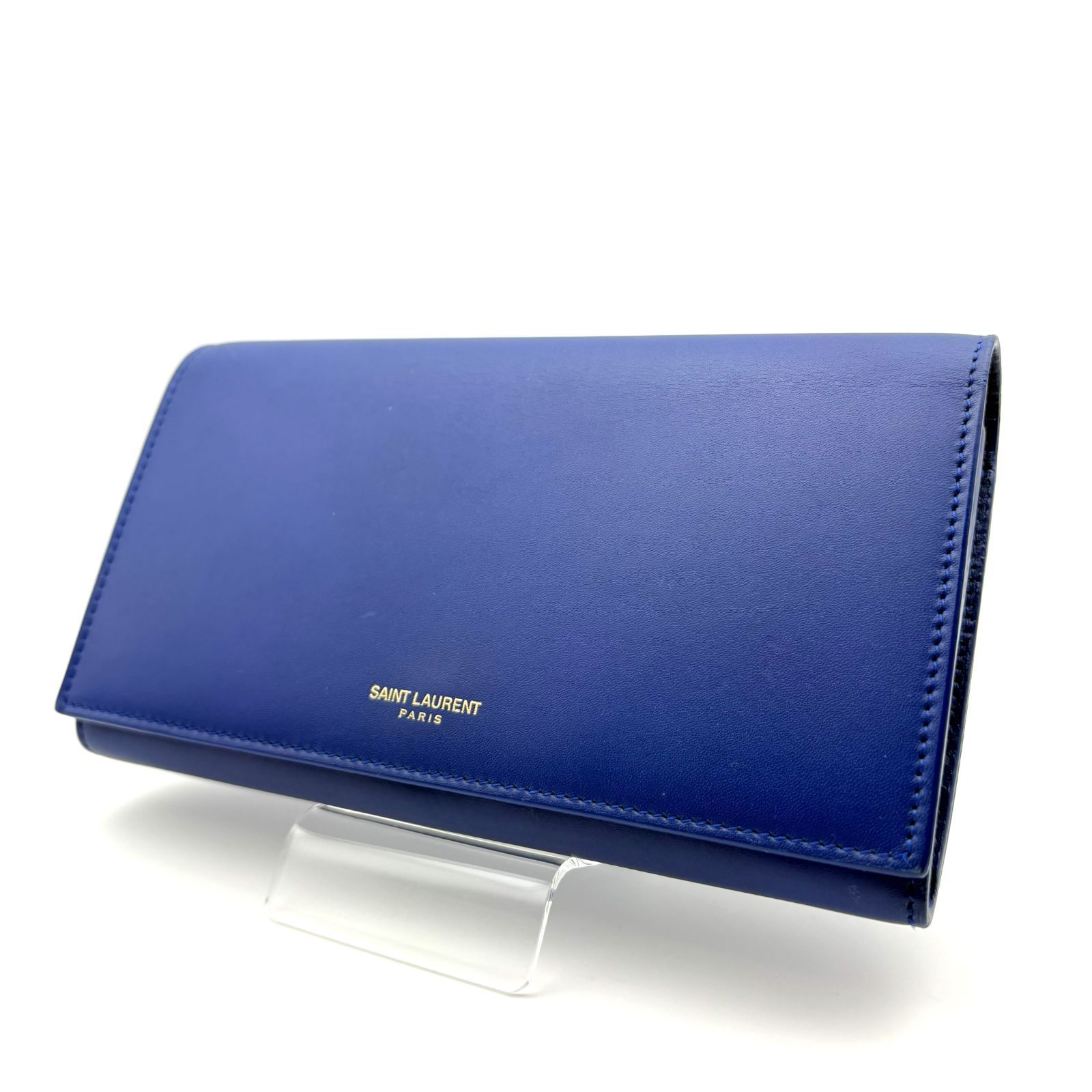 SAINT LAURENT PARIS 長財布　 レザー　ブルー 美品 】SAINT LAURENT PARIS サンローラン パリ フラップ長財布 レザー