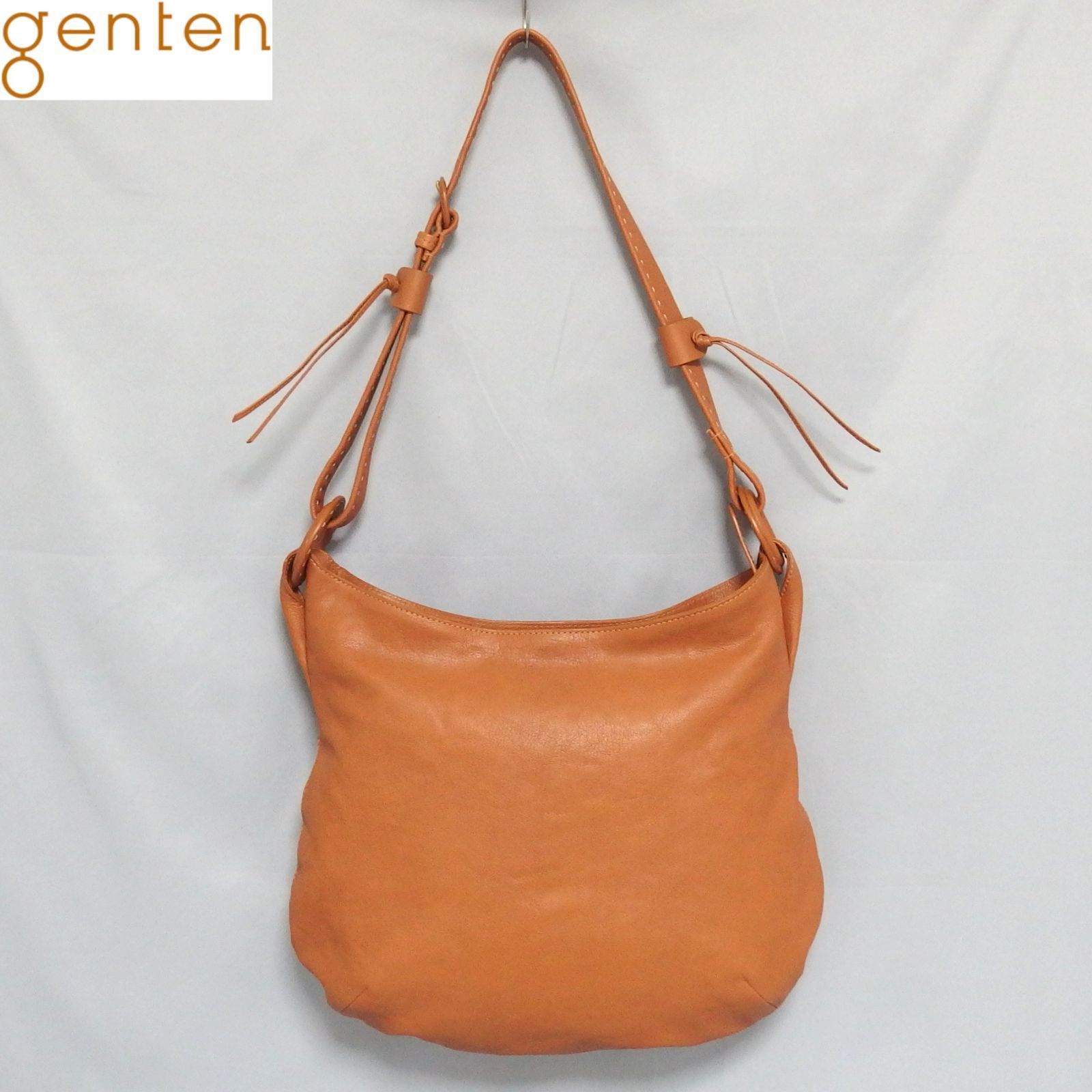 美品☆genten ムース 2Way ショルダーバッグ キャメル 山羊革 ゴート
