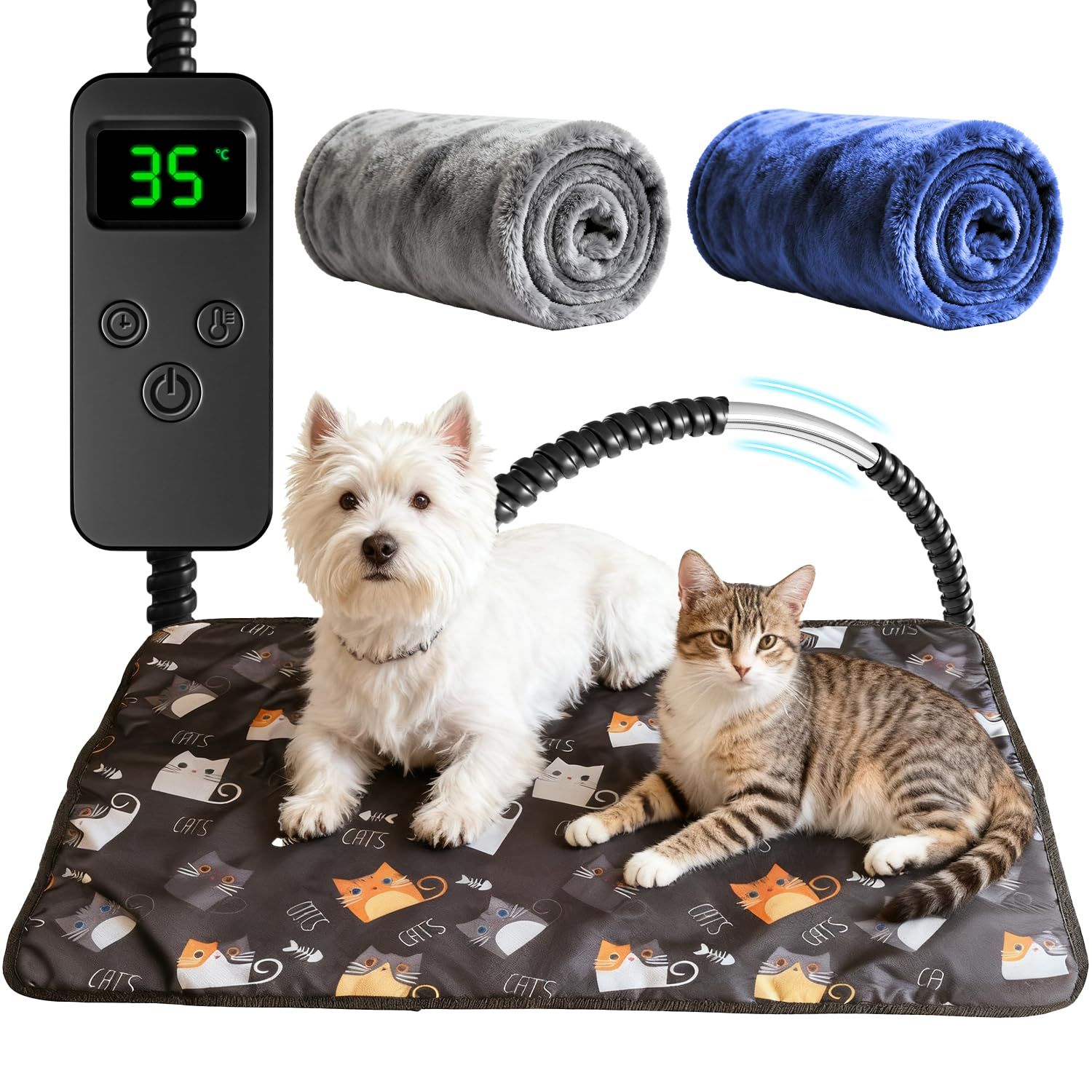 ペット用ホットカーペット 45*70cm ペット用ヒーター 猫 犬 小動物 ホットマット ヒーターマット 加熱パッド 12段階タイマー 30℃-55℃温度調節 PSE認証済みペット ヒーター 大小動物 寒さ対策 ヒーター 猫用ホットカーペット ペット カーペッ