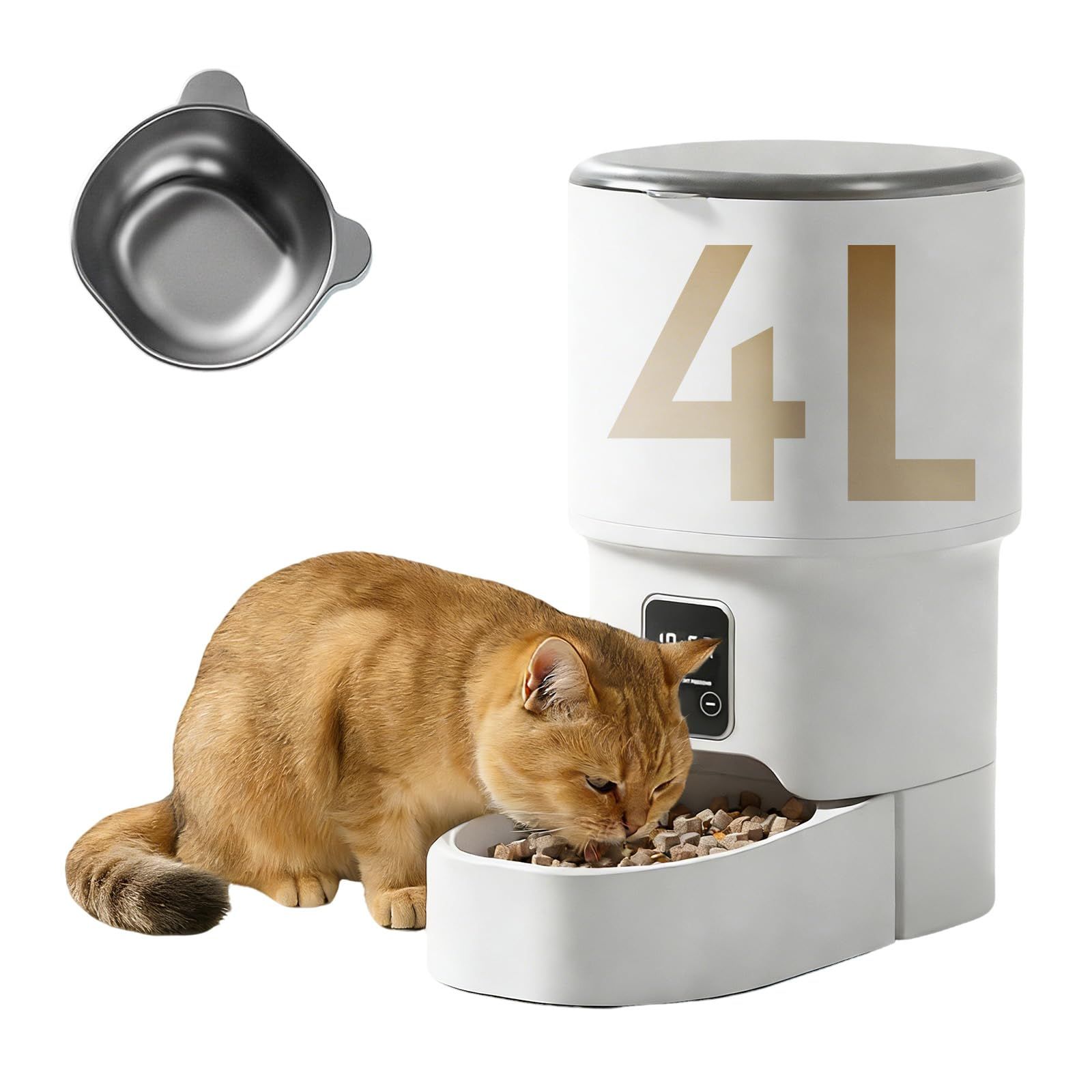 [Keranixy] 犬 猫 自動給餌器 うさぎ 4L大容量タイマー式 [Wi-Fi/スマホ不要] ペット給餌器 1日6食 定時定量 ステンレス皿付き 自動餌やり機 2WAY給電 水洗い可能 お手入れ簡単 説明書付き