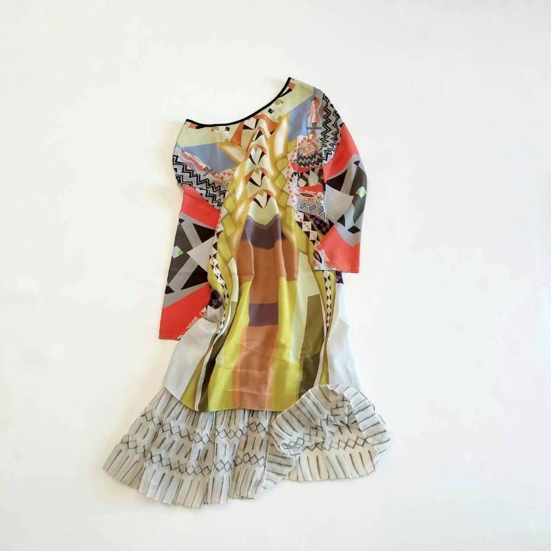 ETRO エトロ シルクワンピース シルク混 バックオープン フレア 幾何学 