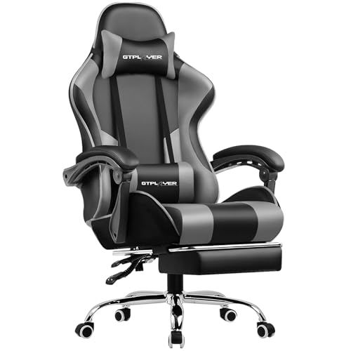 新品 GTPlayer ゲーミングチェア オットマン付き デスクチェア オフィスチェア ゲームチェア 145°リクライニング ハイバック ヘッドレスト ひじ掛け ランバーサポート テレワーク 椅子 パソコンチェア 蒸れない座面 PUレザー 気孔付き皮革 イス