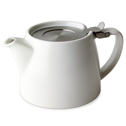 新品 フォーライフ(FOR LIFE) ティーポット 陶器 白 530ml 3杯用 茶こし付き 食洗機対応 蓋が落ちない 片手で注げる ホワイト スタンプティーポット 309Wht