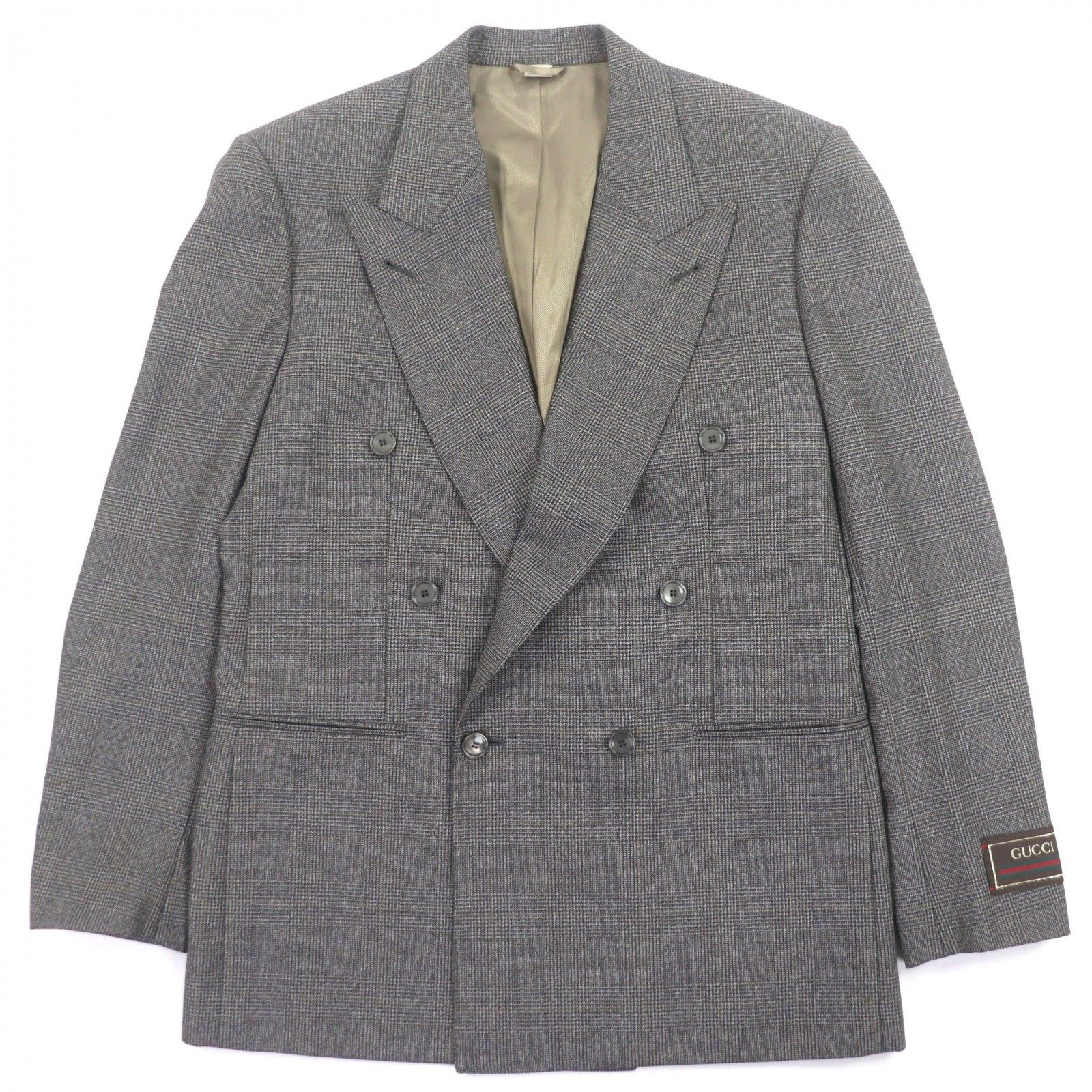 極美品▽GUCCI グッチ 568762 ウール100% チェック柄 ダブルブレスト 