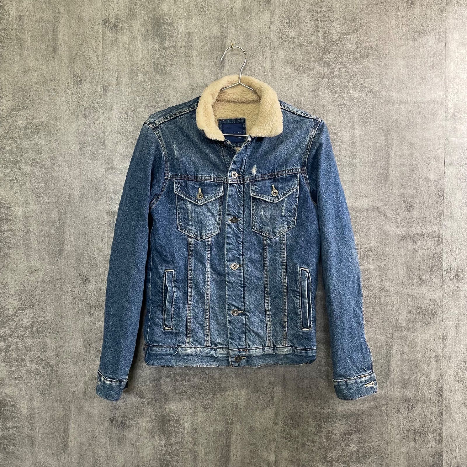 T-694ZARA MAN デニムボアジャケット M メンズ ザラ Gジャン ボア襟