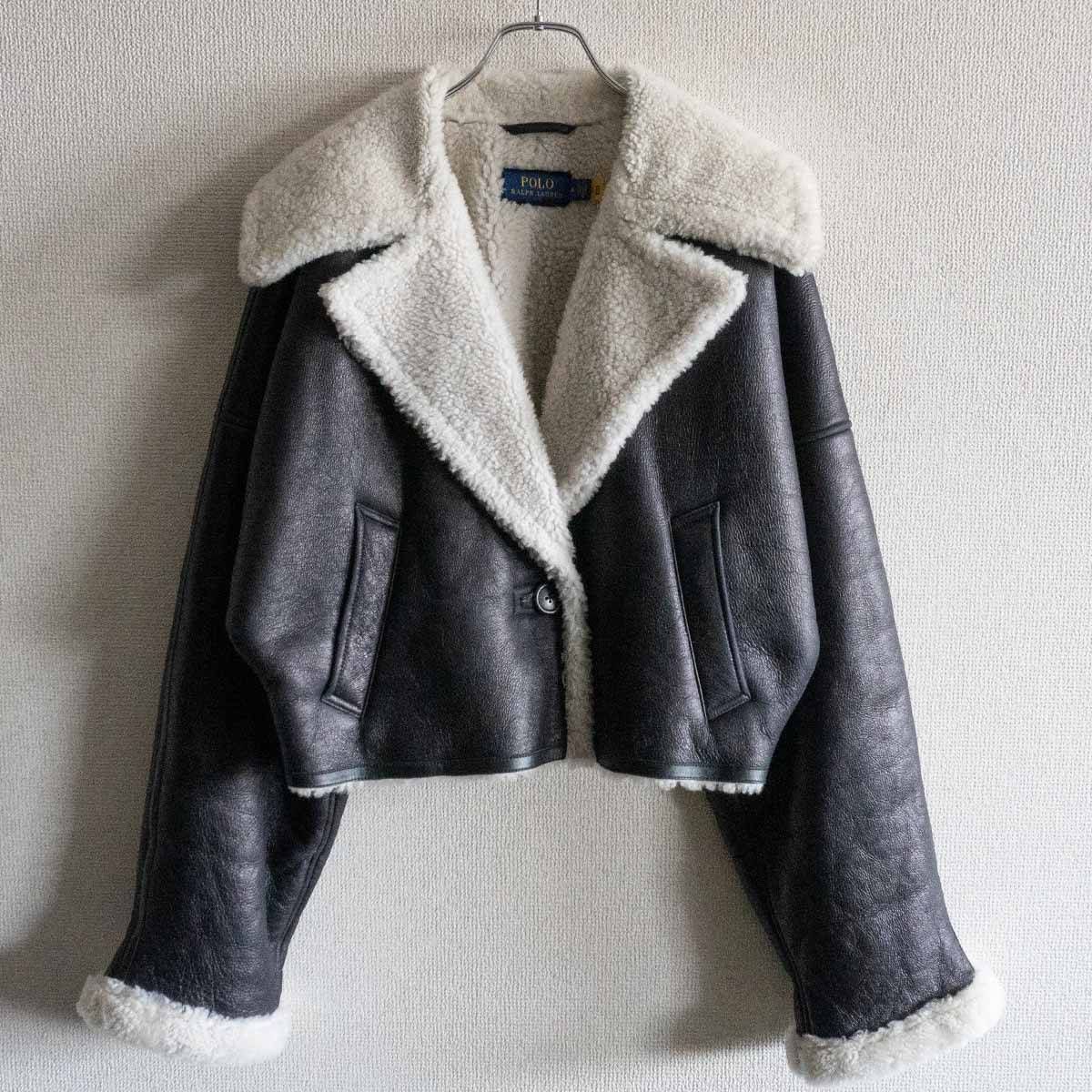 【最高級品】POLO RALPH LAUREN 【クロップド シアリング ジャケット】M ブラック ポロ ラルフローレン ボア レザー ムートン 25040170 最高級品】POLO RALPH LAUREN 【クロップド シアリング ジャケット】M
