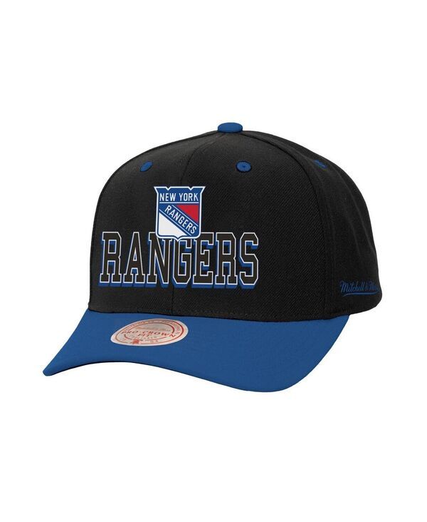 ミッチェルネス メンズ アクセサリー 帽子 Mitchell Ness Mens BlackBlue New York Rangers Backside Script 2Tone Pro Crown Adjustable Hat Black Blue ブラック