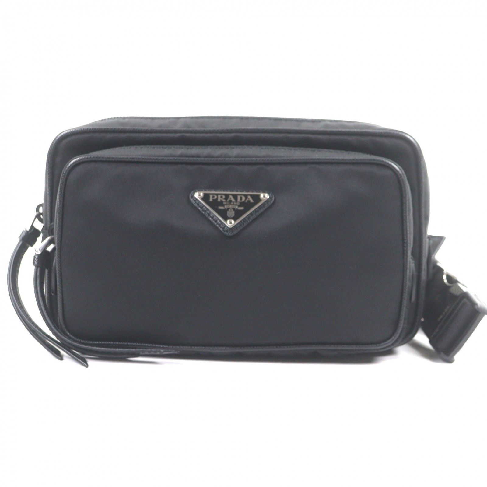 美品▽PRADA プラダ 1BL010 ナイロン レザー使い トライアングルロゴ 