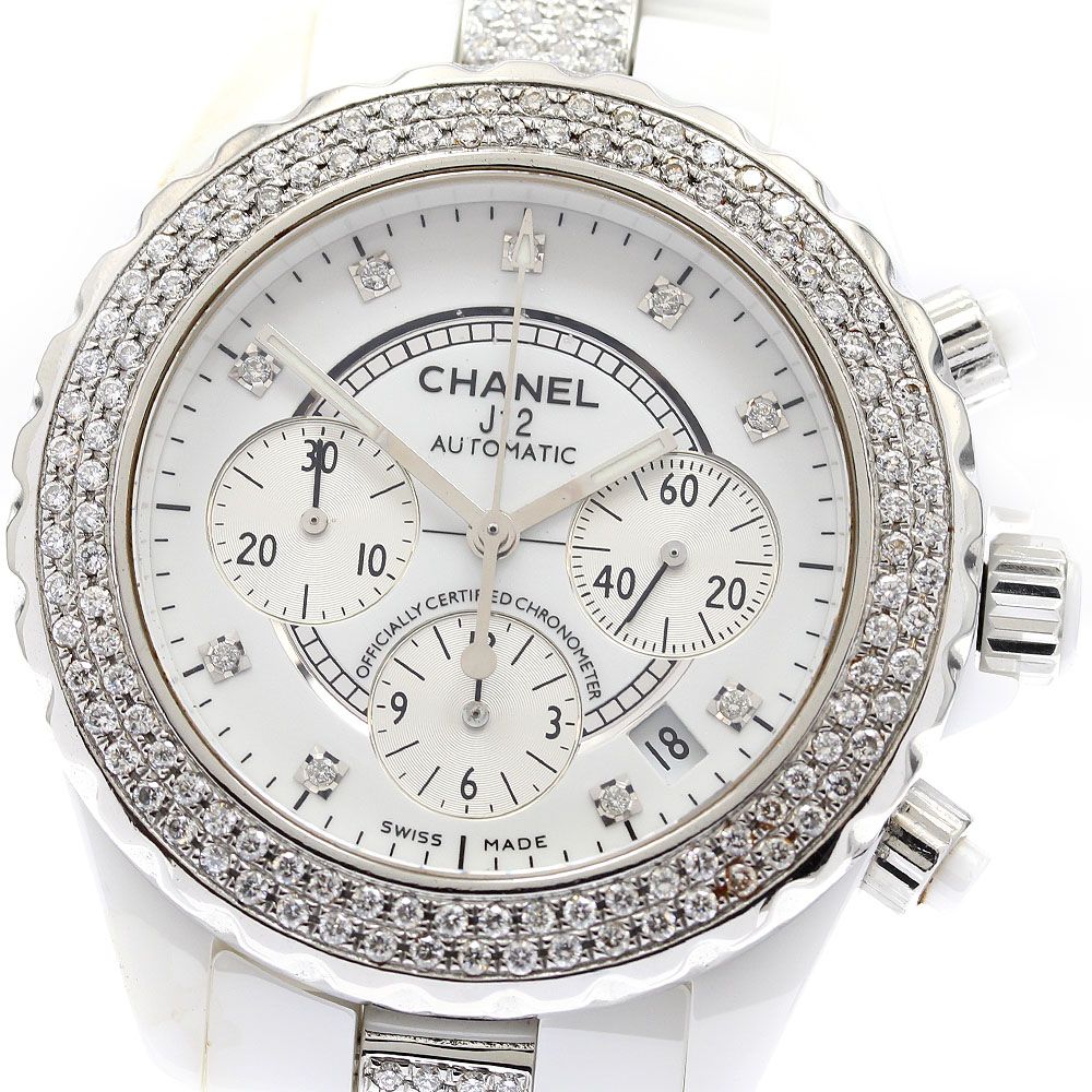 シャネル CHANEL H2009 J12 白セラミック アフターダイヤ クロノグラフ 