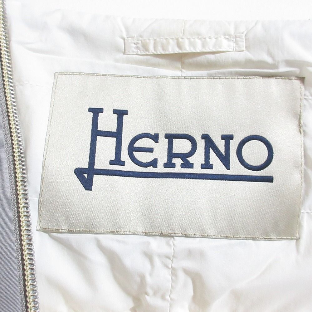 良品 HERNO ヘルノ ノーカラー ジップアップ ナイロン パデッド