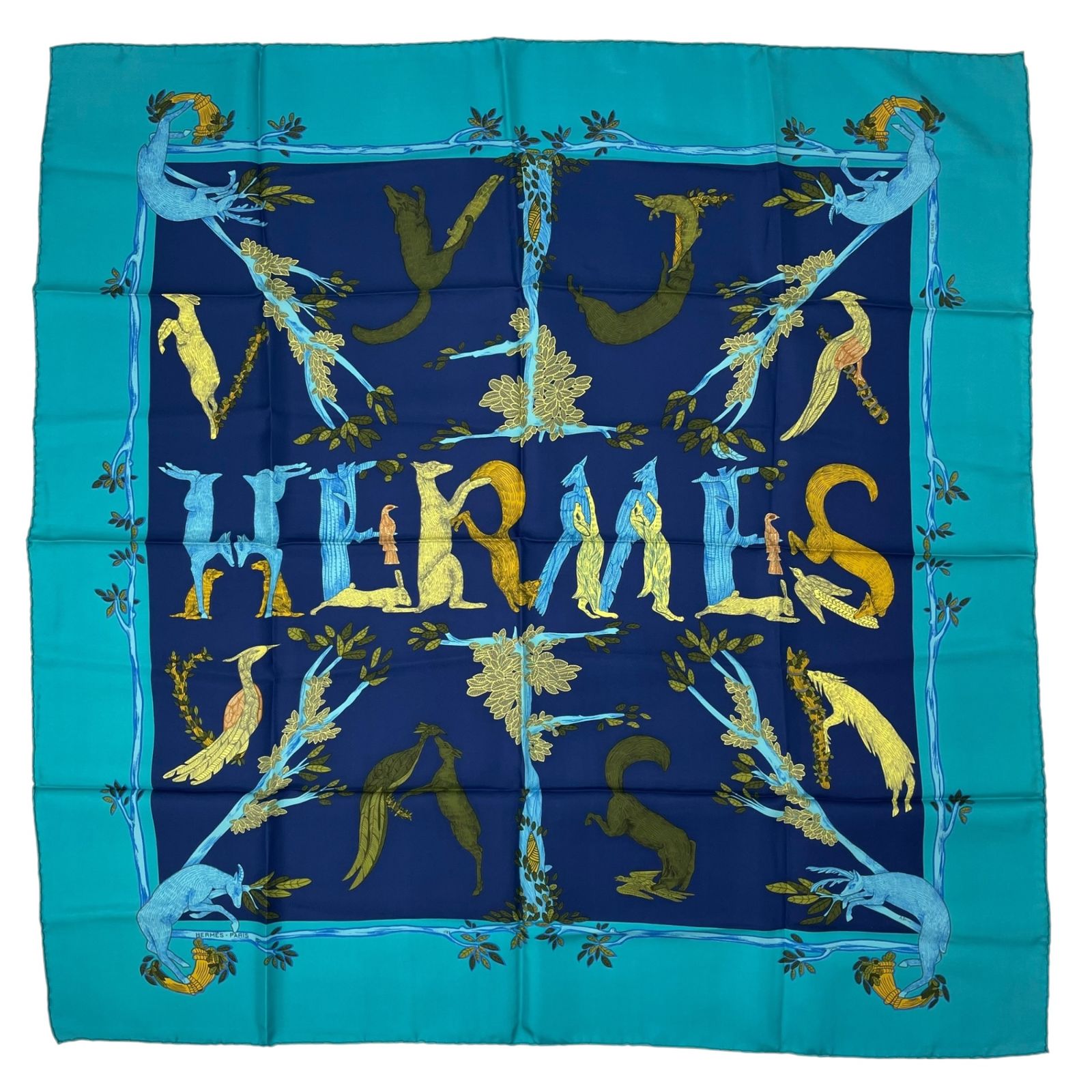 極美品 HERMES エルメス スカーフ シルク カレ90 ANIMAL ALPHABET