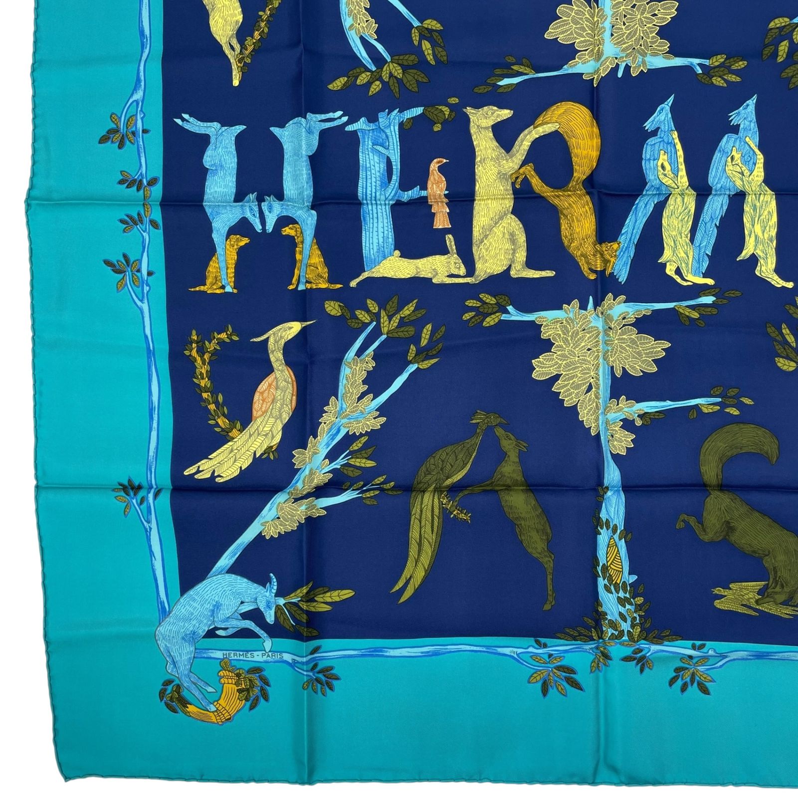 極美品 HERMES エルメス スカーフ シルク カレ90 ANIMAL ALPHABET