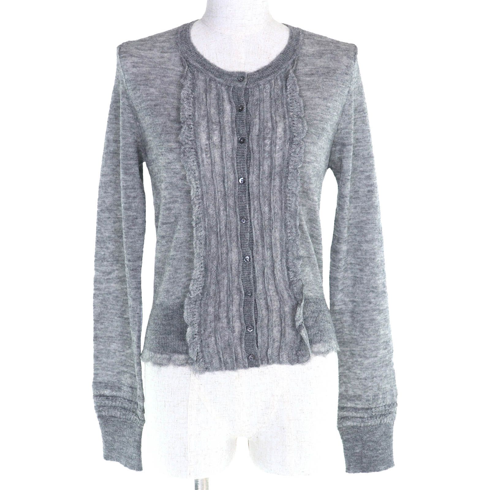 未使用品△ERMANNO SCERVINO エルマンノシェルヴィーノ ウール アルパカ混 フリルデザイン クロップド 長袖 ニット カーディガン グレー 42 イタリア製 正規品 レディース 未使用品△ERMANNO SCERVINO エルマンノシェルヴィーノ ウール