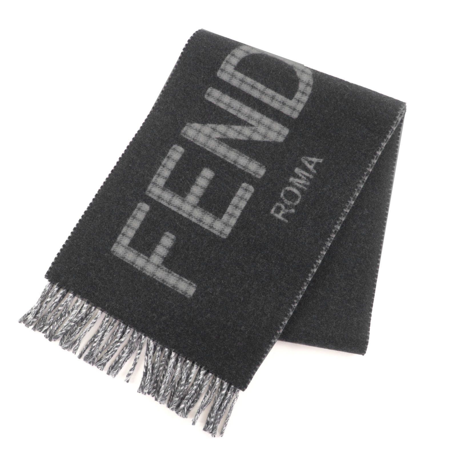 極美品☆FENDI フェンディ FXT334 ウール カシミヤ混 ロゴデザイン 