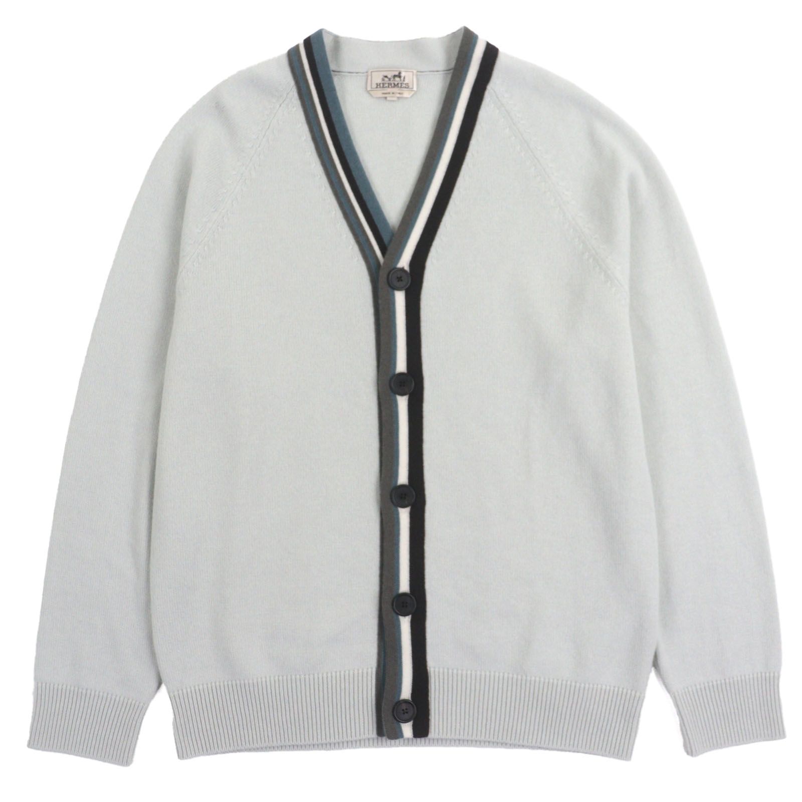 未使用品▽HERMES エルメス 23AW カシミヤ100% Vネック ライン入り 
