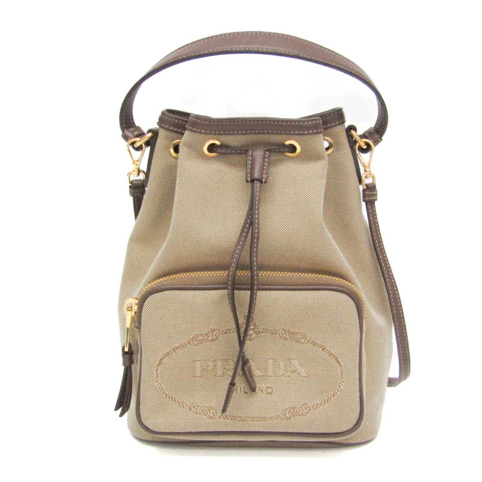 プラダ(Prada) ロゴジャガード 巾着バッグ レディース レザー,ジャ 