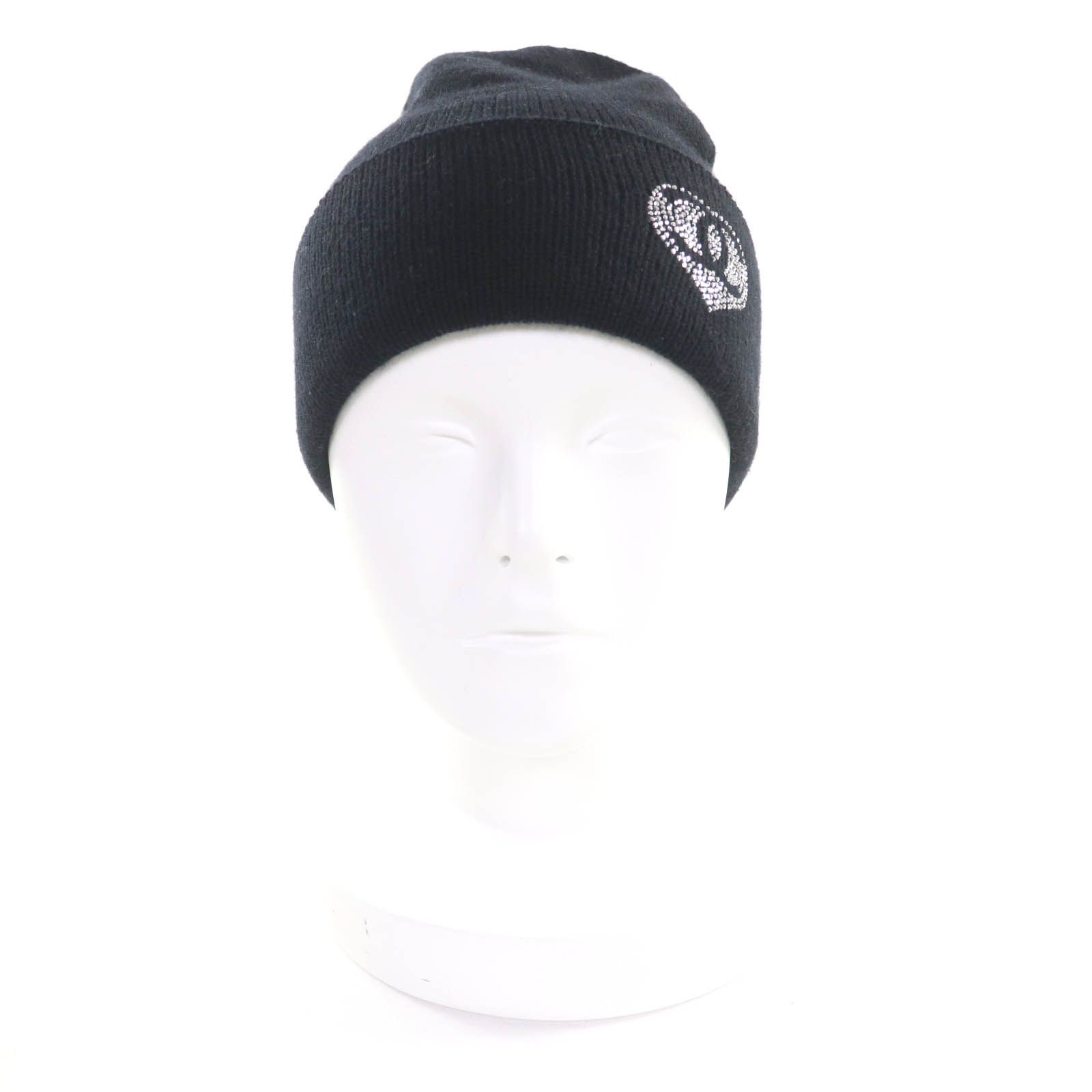 【極美品】CHANEL シャネル ニット帽 チェーン ココマーク カシミヤ 黒 極美品☆CHANEL シャネル カシミヤ100％ ココマーク ラインストーン付