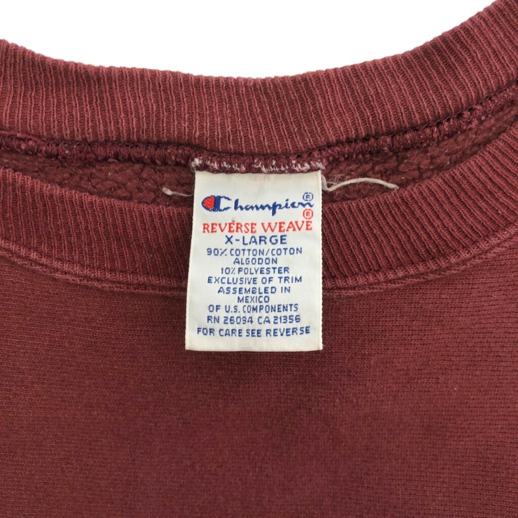 90年代 Champion チャンピオン REVERSE WEAVE リバースウィーブ スウェット カレッジ ワインレッド(メンズ XL)中古 古着 X5311 90年代 Champion チャンピオン REVERSE WEAVE リバースウィーブ
