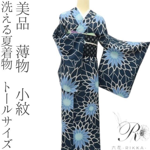 ぐり※り 洗える夏着物 小紋 草花文 身丈167　裄66　トールサイズ 六花-RIKKA- 美品 洗える夏着物 薄物 トールサイズ 爽やかな太陽のよう