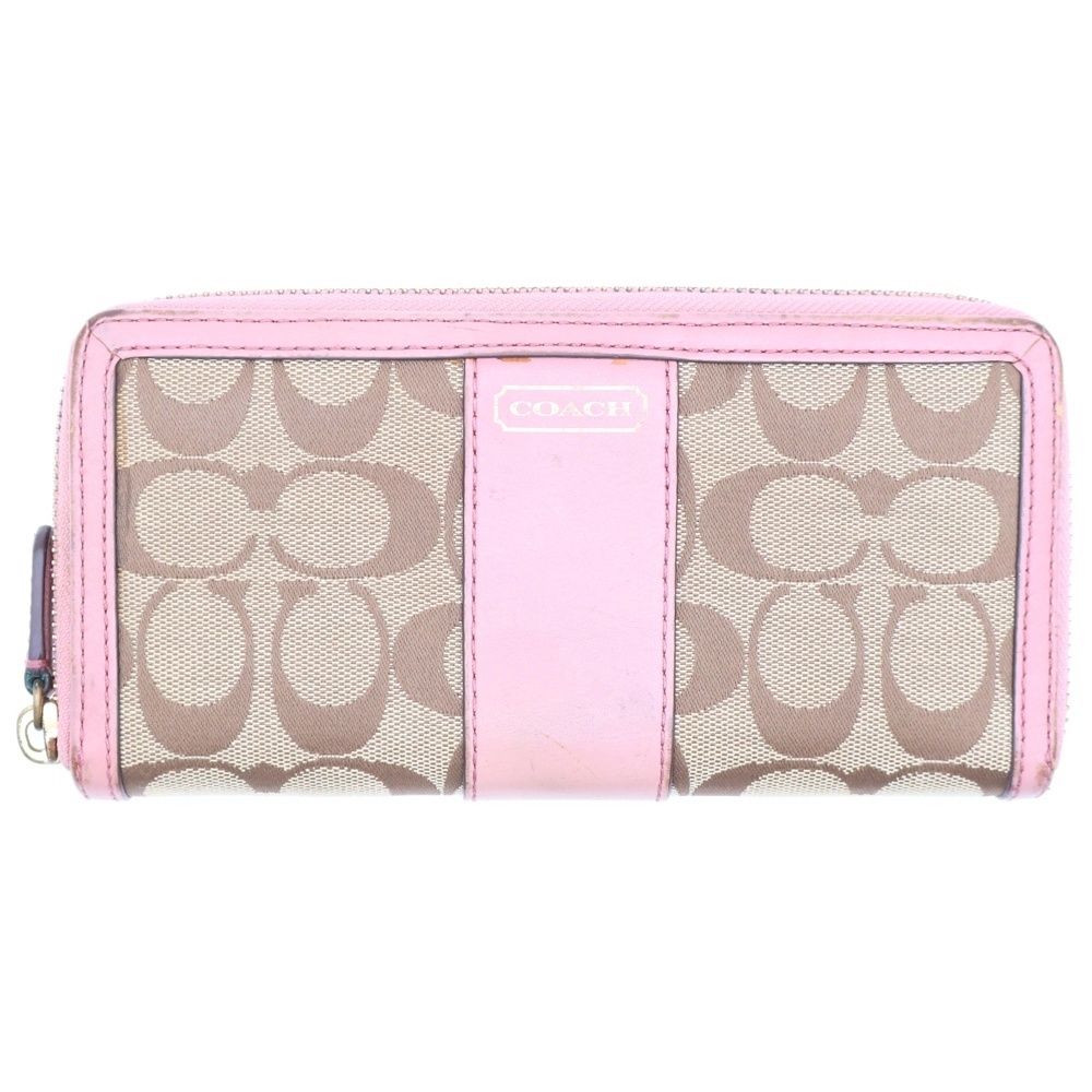 COACH (コーチ) シグネチャー キャンバス レザー ラウンドファスナー 
