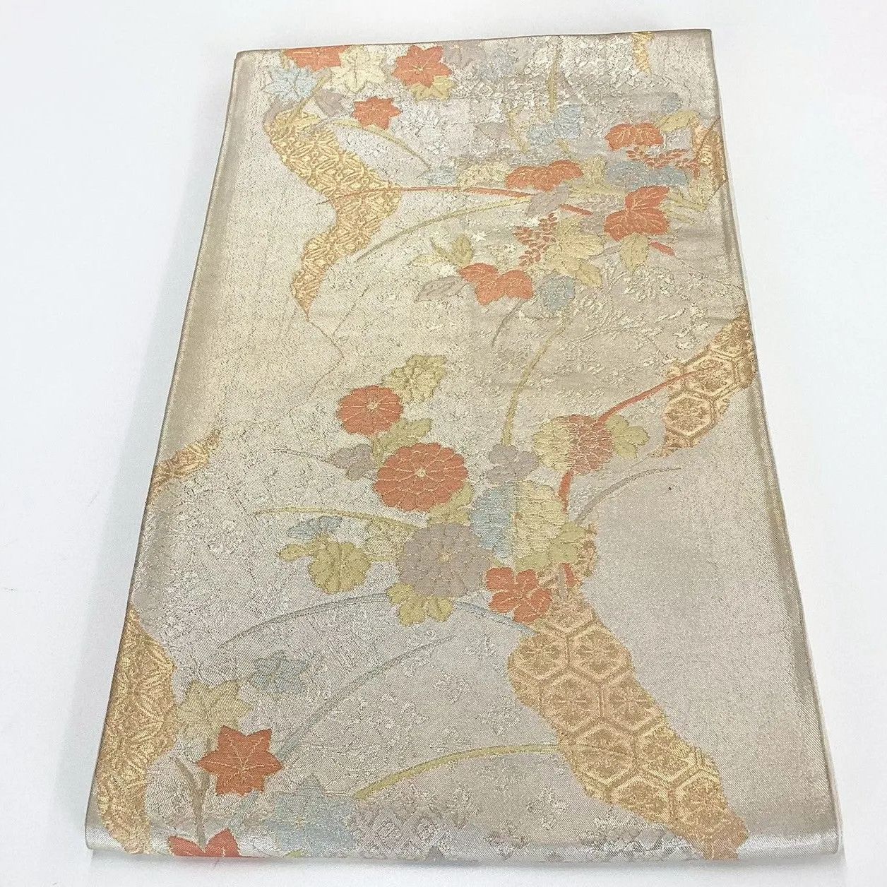 m493 静夜観月文様　月　菊　六通　正絹　袋帯 7317］袋帯 菊花吉祥文様 金 六通 正絹 着物 フォーマル - メルカリ