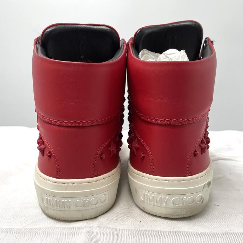 中古】JIMMY CHOO スタースタッズスニーカー レッド サイズ41(26cm 