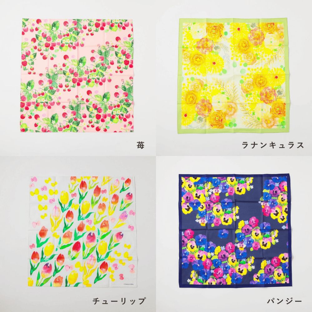 Miyaco nishio 西尾都 スカーフにもなる水彩画ハンカチ ハンカチ