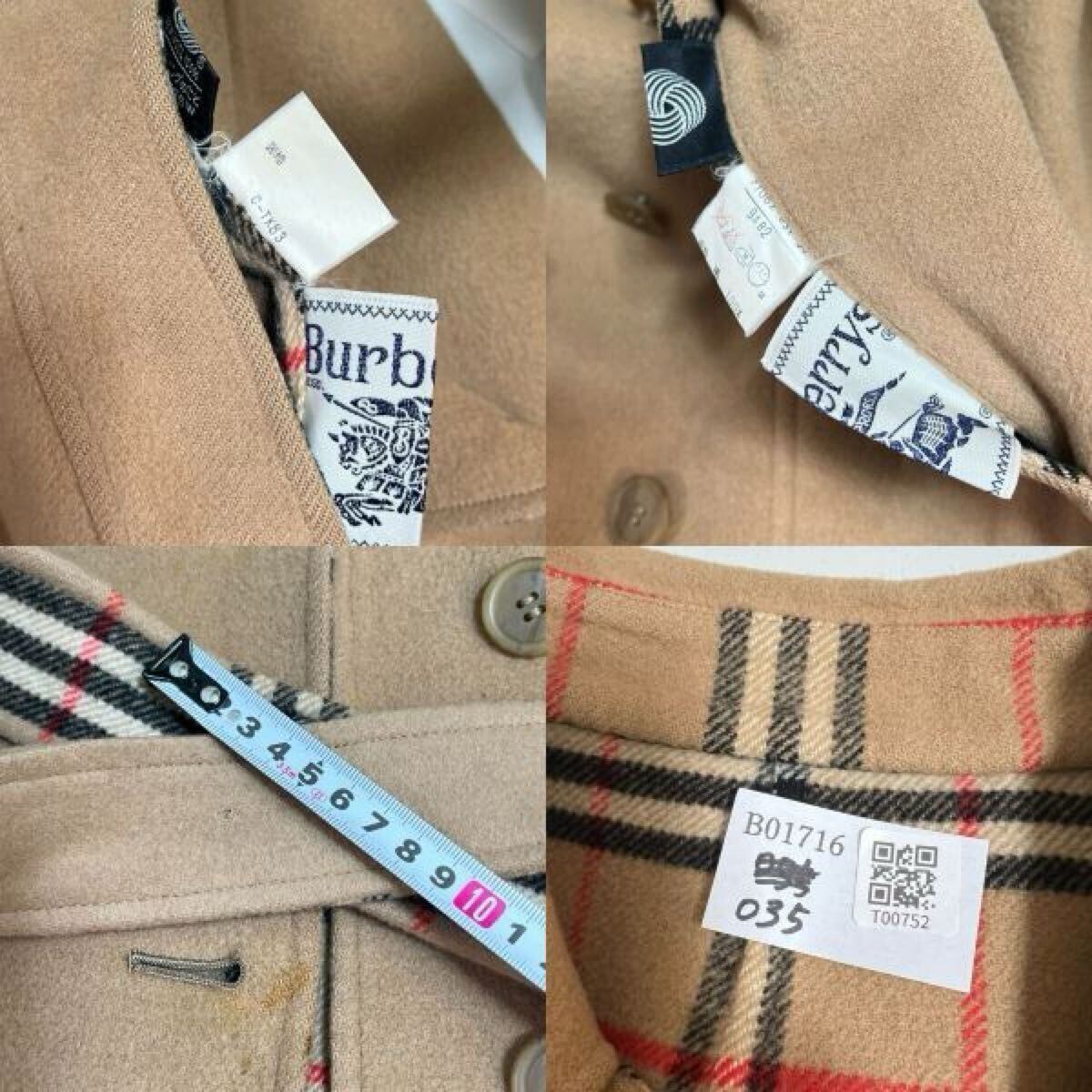 L】バーバリー 着丈110!! ダブルフェイスリバーシブルコート ウール