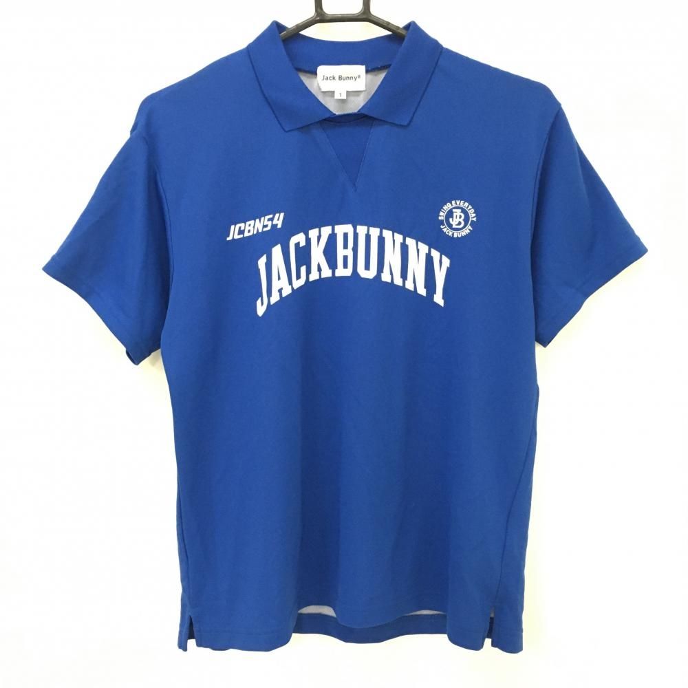 ジャックバニー 襟付半袖シャツ ブルー×白 背面プリント レディース 1 