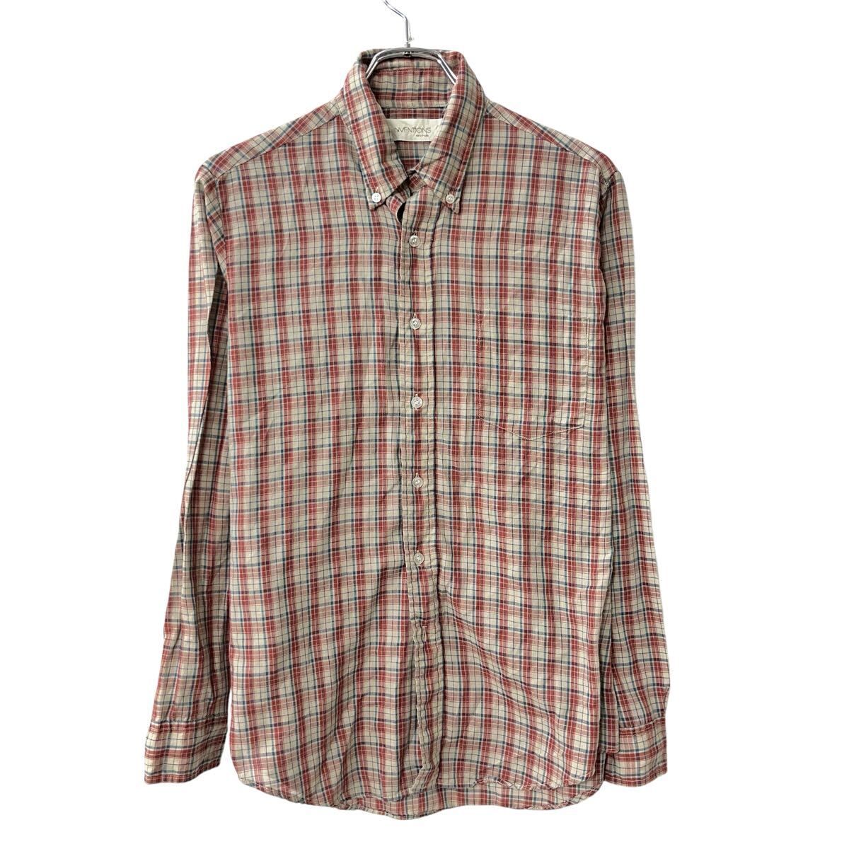限定SALE，人気 INVETIONS 長袖 チェックシャツ L ベージュ レッド 