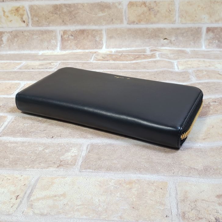 未使用 アニエスベー ☆ ラウンドジッパー レザー 長財布 ブラック 
