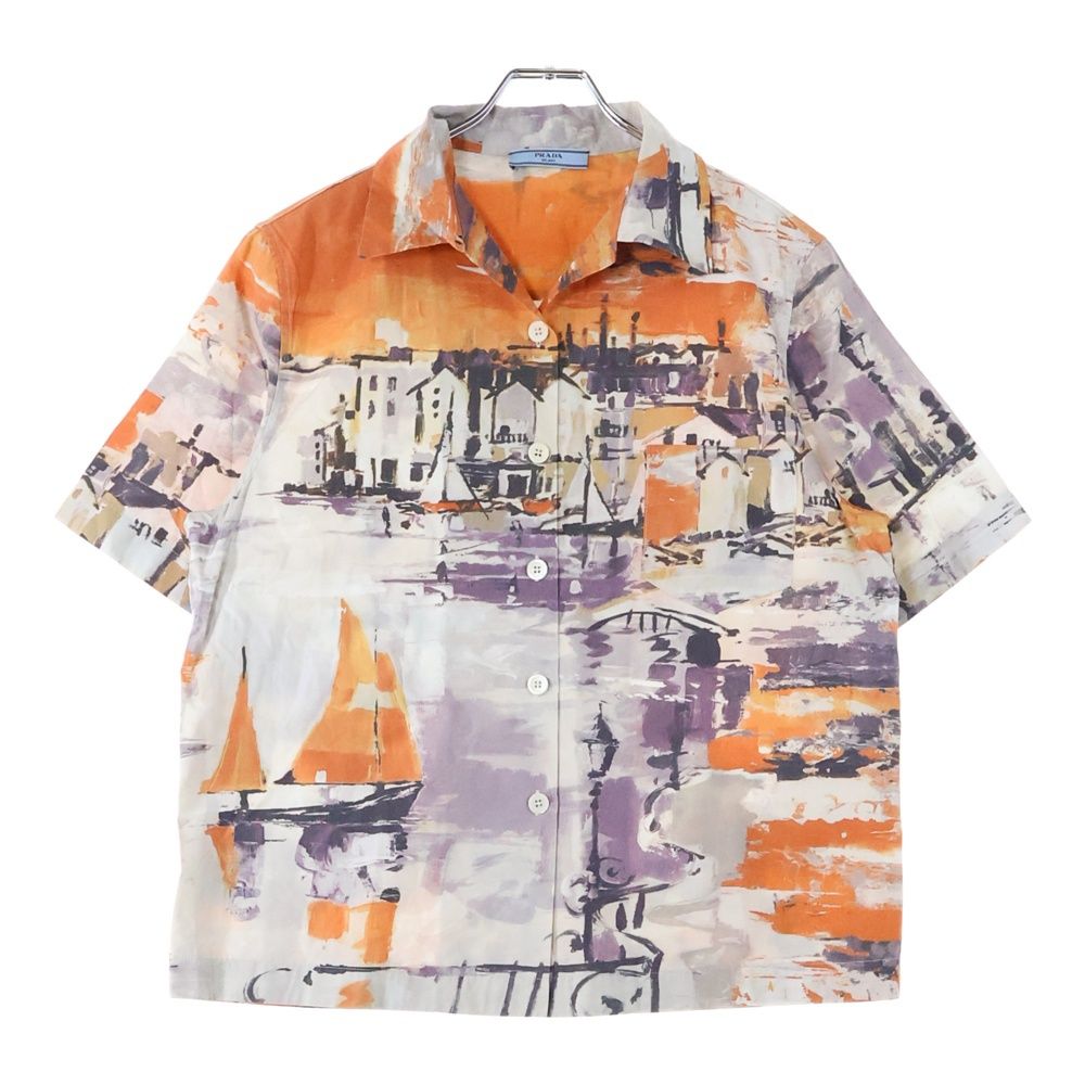 PRADA プラダ Landscape Shirt 総柄半袖シャツ レディース オレンジ P431B S162 1PF7 PRADA (プラダ) Landscape Shirt 総柄半袖シャツ レディース オレンジ