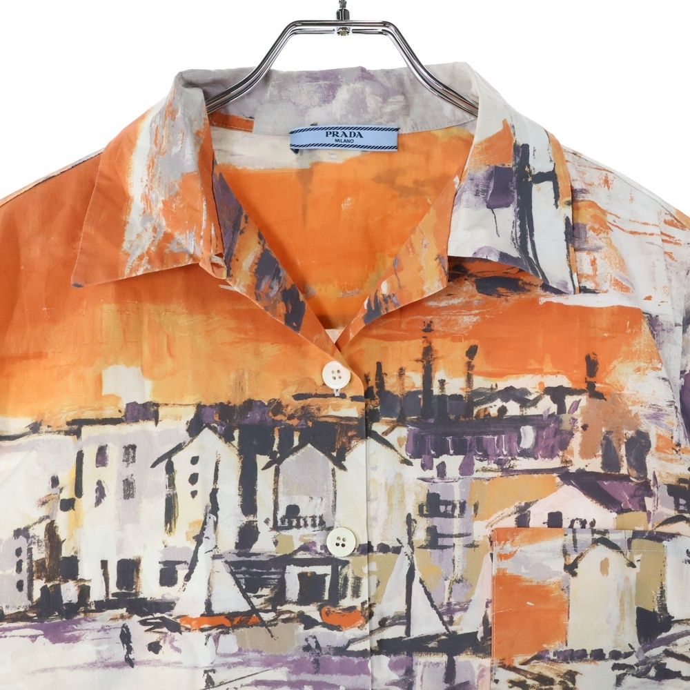 PRADA プラダ Landscape Shirt 総柄半袖シャツ レディース オレンジ P431B S162 1PF7 PRADA (プラダ) Landscape Shirt 総柄半袖シャツ レディース オレンジ