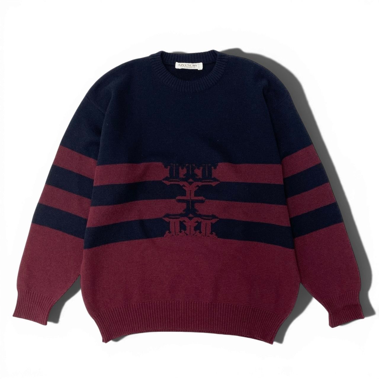 31c16 GIVENCHY ジバンシー Vintage ロングスリーブニット ニットセーター ボーダー Lサイズ ネイビー ボルドー ウール10％ メンズ 男性用o07t 31c16 GIVENCHY ジバンシー Vintage ロングスリーブニット ニット