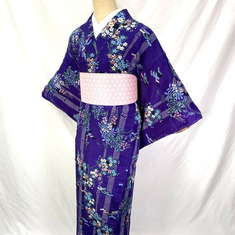 603af4△アンティーク着物 桔梗 鹿の子 松 藤 花 リメイクにも 大正